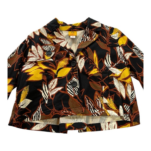 RUBY RD Leaf Print Cropped Jacket | 4P | Yellow Multi | Retro Safari Style - Picture 5 of 14